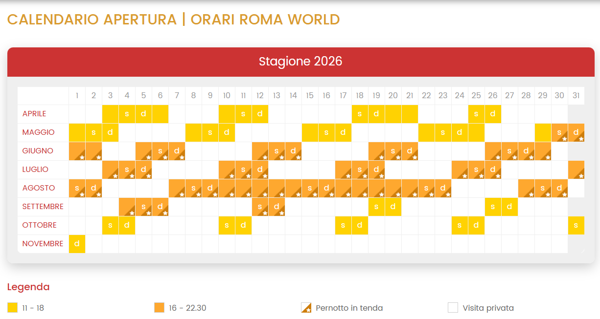 calendario aperture roma world 2026